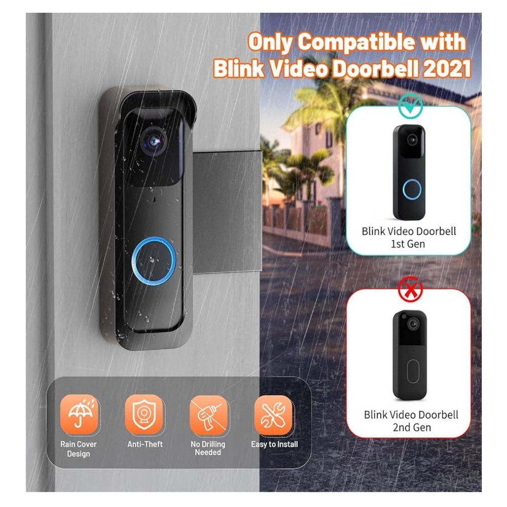 Anti-Theft Mount for Blink Video Doorbell 1st Gen Rain Cover No-Drill Bracket